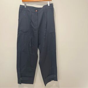 G. Label by Goop Black Wide Leg Pants Size 12 Belt Barrel High Waist Solid Italy